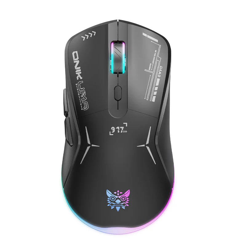 ماوس الألعاب ثنائي الوضع ONIKUMA CW917 مع إضاءة RGB، 4800 نقطة في البوصة، واتصال 2.4 جيجا بايت + USB - أسود