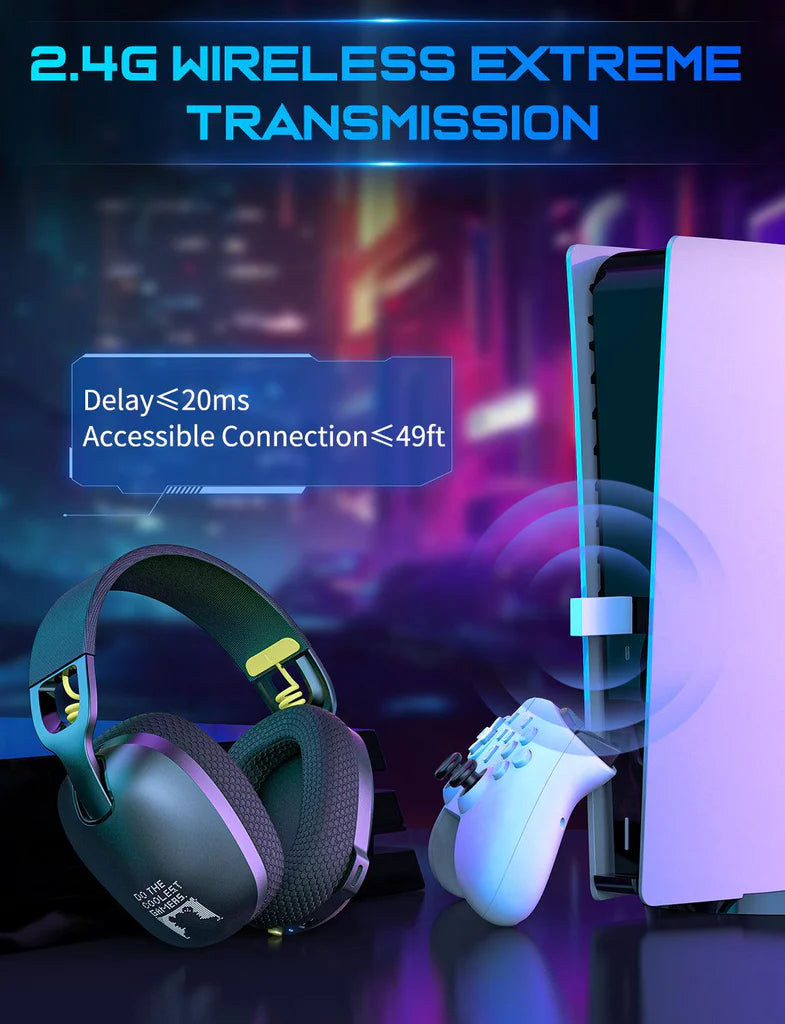 سماعة رأس لاسلكية ONIKUMA B2 بتقنية 2.4G وبلوتوث 5.3 بوضعين، وتصميم مقاوم للماء IPX5، وبطارية تدوم 25 ساعة - أسود