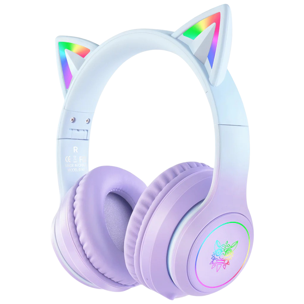 ONIKUMA B90 Wireless Bluetooth Headset with Bluetooth 5.3, RGB Cat Ears, Foldable Design, and 55 Hour Battery – Purple Gradient