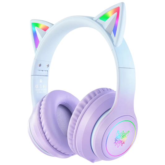 ONIKUMA B90 Wireless Bluetooth Headset with Bluetooth 5.3, RGB Cat Ears, Foldable Design, and 55 Hour Battery – Purple Gradient