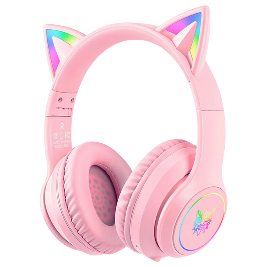 ONIKUMA B90 Wireless Bluetooth Headset with Bluetooth 5.3, RGB Cat Ears, Foldable Design, and 55 Hour Battery – Pink