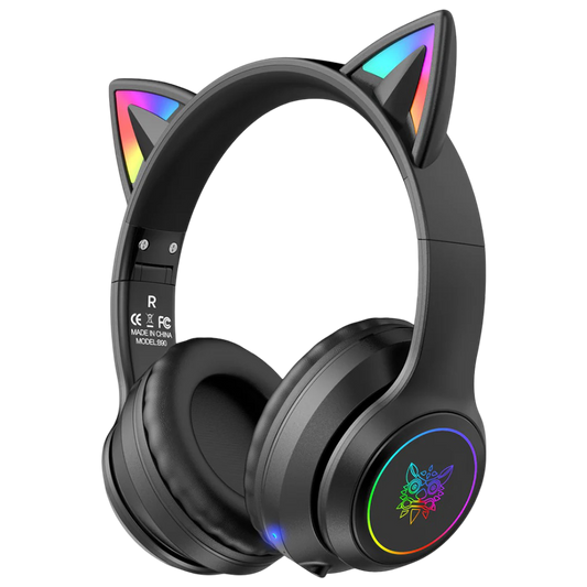 ONIKUMA B90 Wireless Bluetooth Headset with Bluetooth 5.3, RGB Cat Ears, Foldable Design, and 55 Hour Battery – Black