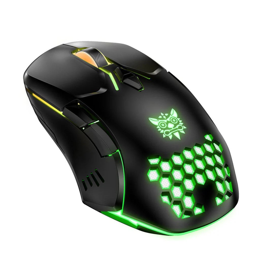 ماوس الألعاب السلكي ONIKUMA CW902 بإضاءة RGB، 6400 نقطة في البوصة، 7 أزرار قابلة للبرمجة، ومنفذ USB - أسود