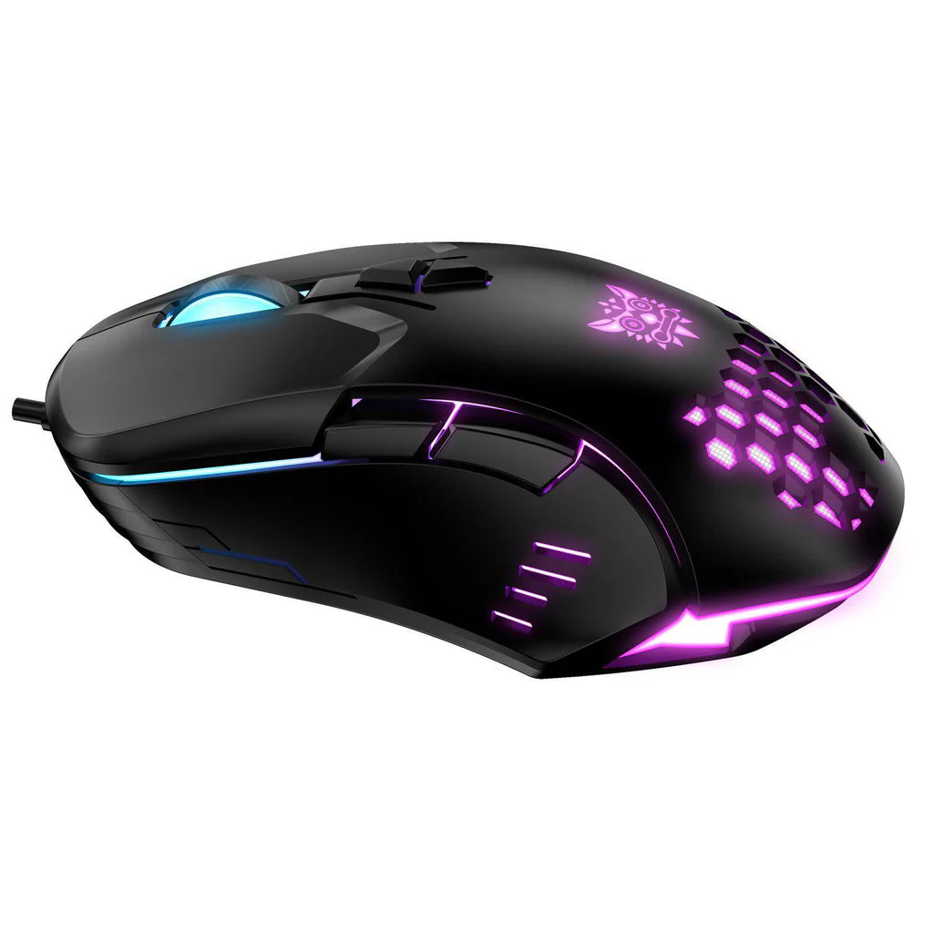 ماوس الألعاب السلكي ONIKUMA CW902 بإضاءة RGB، 6400 نقطة في البوصة، 7 أزرار قابلة للبرمجة، ومنفذ USB - أسود