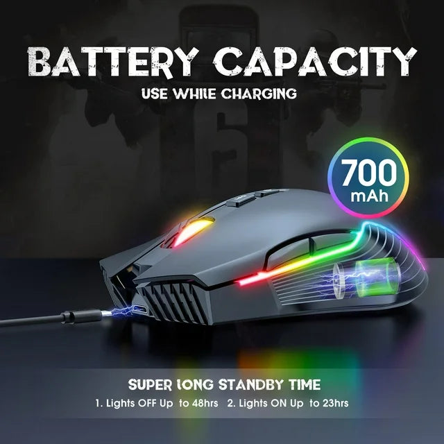 ماوس الألعاب اللاسلكي ONIKUMA CW905 مع اتصال USB 2.4 جيجاهرتز وإضاءة RGB و3600 نقطة في البوصة - أسود