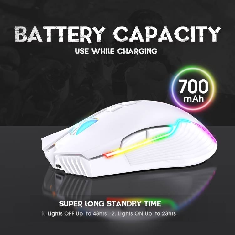 ماوس الألعاب اللاسلكي ONIKUMA CW905 مع اتصال USB 2.4 جيجاهرتز وإضاءة RGB و3600 نقطة في البوصة - أبيض
