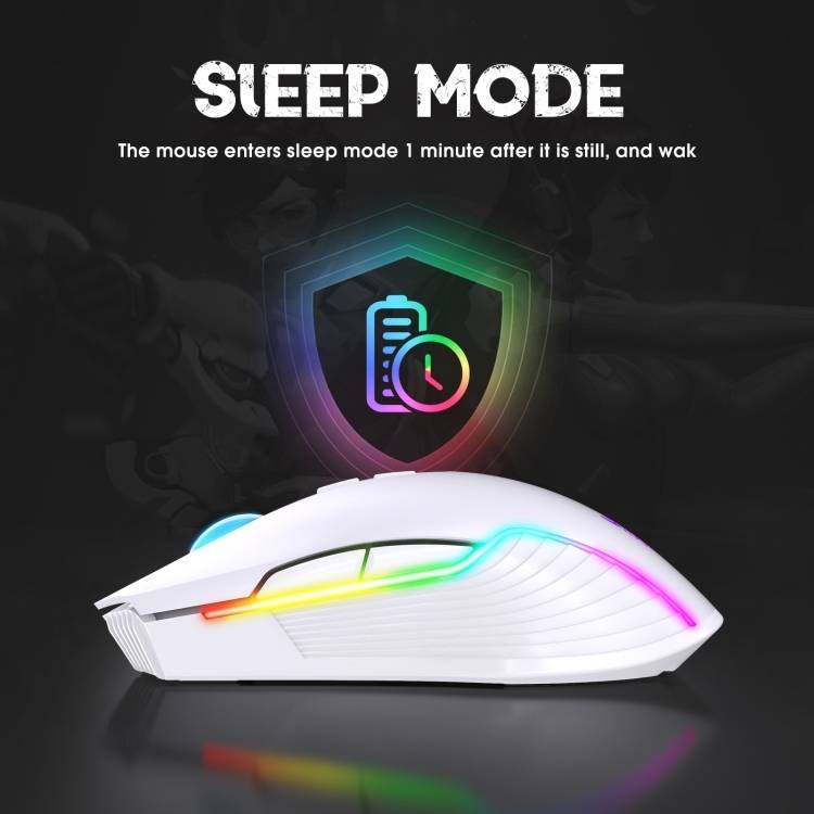 ماوس الألعاب اللاسلكي ONIKUMA CW905 مع اتصال USB 2.4 جيجاهرتز وإضاءة RGB و3600 نقطة في البوصة - أبيض
