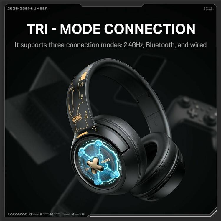 سماعة الألعاب اللاسلكية ثلاثية الأوضاع ONIKUMA GT802 مع إضاءة RGB وتحكم في مستوى الصوت وبطارية تدوم 10 ساعات - أسود