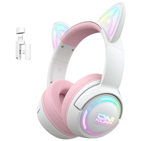ONIKUMA GT838 Tri-Mode Wireless Gaming Headset with Mic and 60-Hour Battery – White Pink