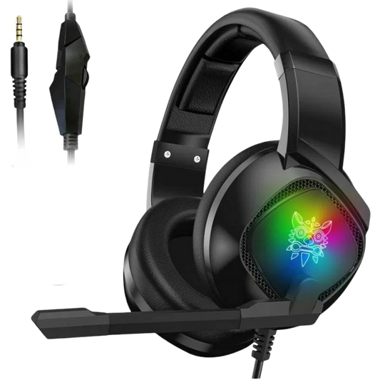 ONIKUMA K19 Wired Gaming Headset with RGB Lighting, Built-in Mic, USB and 3.5mm Connection, and 2.2m Cable – Black