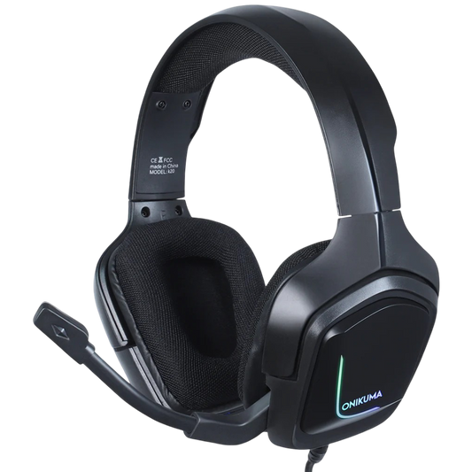 ONIKUMA K20 Wired Gaming Headset with RGB Lighting, Noise Cancelling Mic, USB and 3.5mm Connection, and 2m Cable – Black