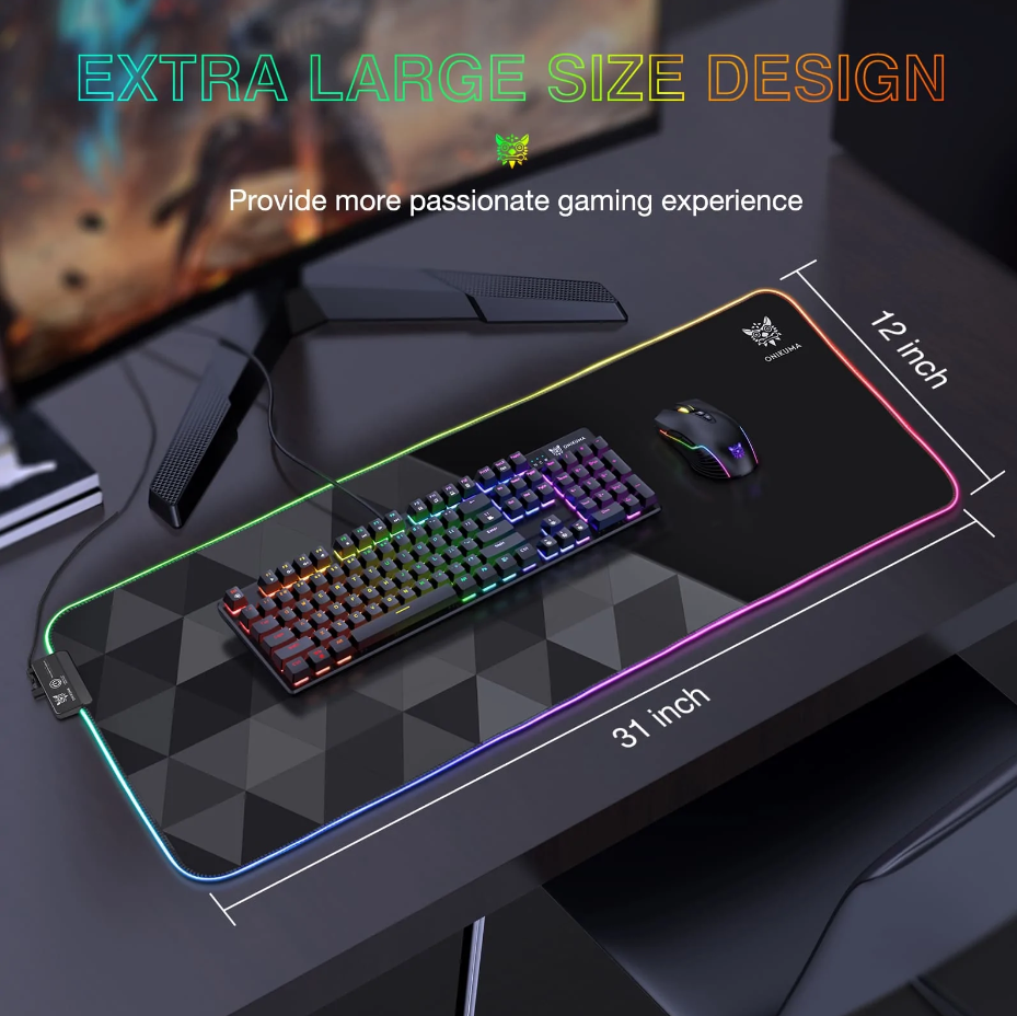 لوحة ماوس ألعاب ONIKUMA MP006 RGB بقاعدة مطاطية مانعة للانزلاق - 800×300×4 مم - أسود