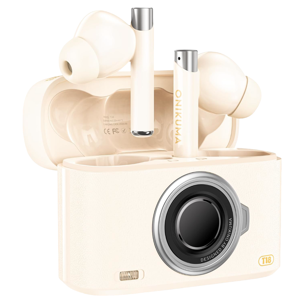 ONIKUMA T18 Wireless Gaming Earbuds with Bluetooth 5.3, Noise Isolation, Type-C Charging, and 8-Hour Battery – Beige