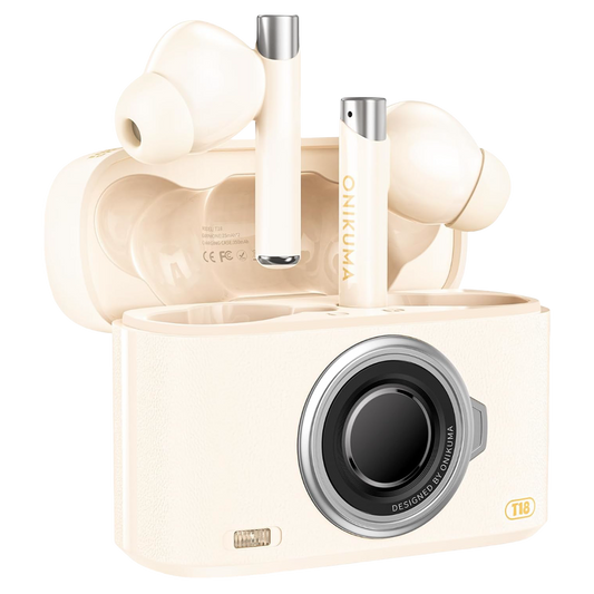 ONIKUMA T18 Wireless Gaming Earbuds with Bluetooth 5.3, Noise Isolation, Type-C Charging, and 8-Hour Battery – Beige