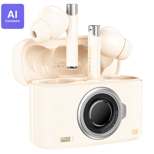 Onikuma T18 Wireless Gaming Earbuds Bluetooth 5.3 Noise Isolation-Live Translation With Type-C Charging 8 Hour Battery - Beige