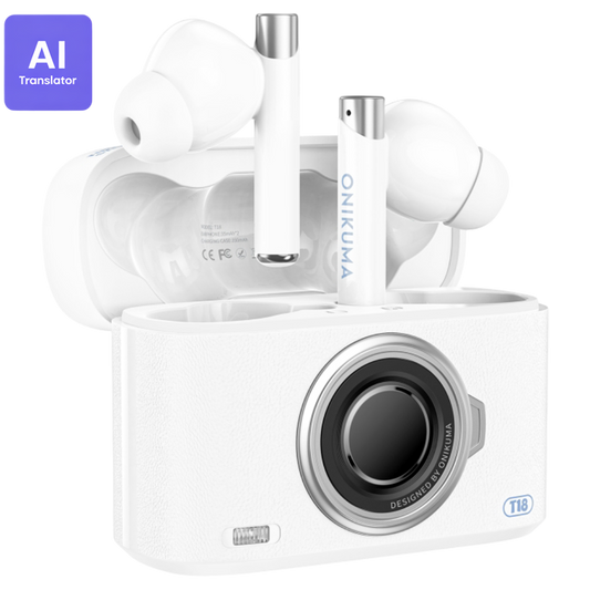 Onikuma T18 Wireless Gaming Earbuds Bluetooth 5.3 Noise Isolation-Live Translation With Type-C Charging 8 Hour Battery - White