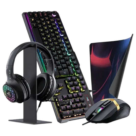 ONIKUMA TZ5006 5-in-1 Gaming Combo with RGB Keyboard, USB Mouse, Headset, Mouse Pad, and Audio Splitter – Black