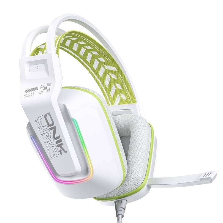 سماعات رأس سلكية للألعاب ONIKUMA X13 مزودة بإضاءة RGB وميكروفون مدمج ومنفذ USB ومنفذ 3.5 مم وكابل بطول 2.2 متر - أبيض
