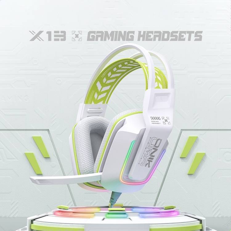 سماعات رأس سلكية للألعاب ONIKUMA X13 مزودة بإضاءة RGB وميكروفون مدمج ومنفذ USB ومنفذ 3.5 مم وكابل بطول 2.2 متر - أبيض