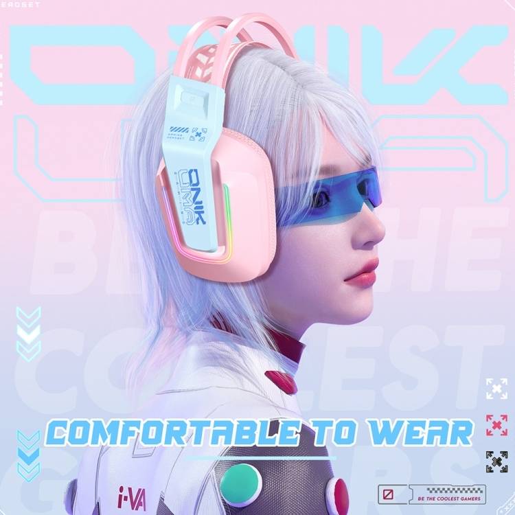 سماعات رأس سلكية للألعاب ONIKUMA X13 مزودة بإضاءة RGB وميكروفون مدمج ومنفذ USB ومنفذ 3.5 مم وكابل بطول 2.2 متر - وردي