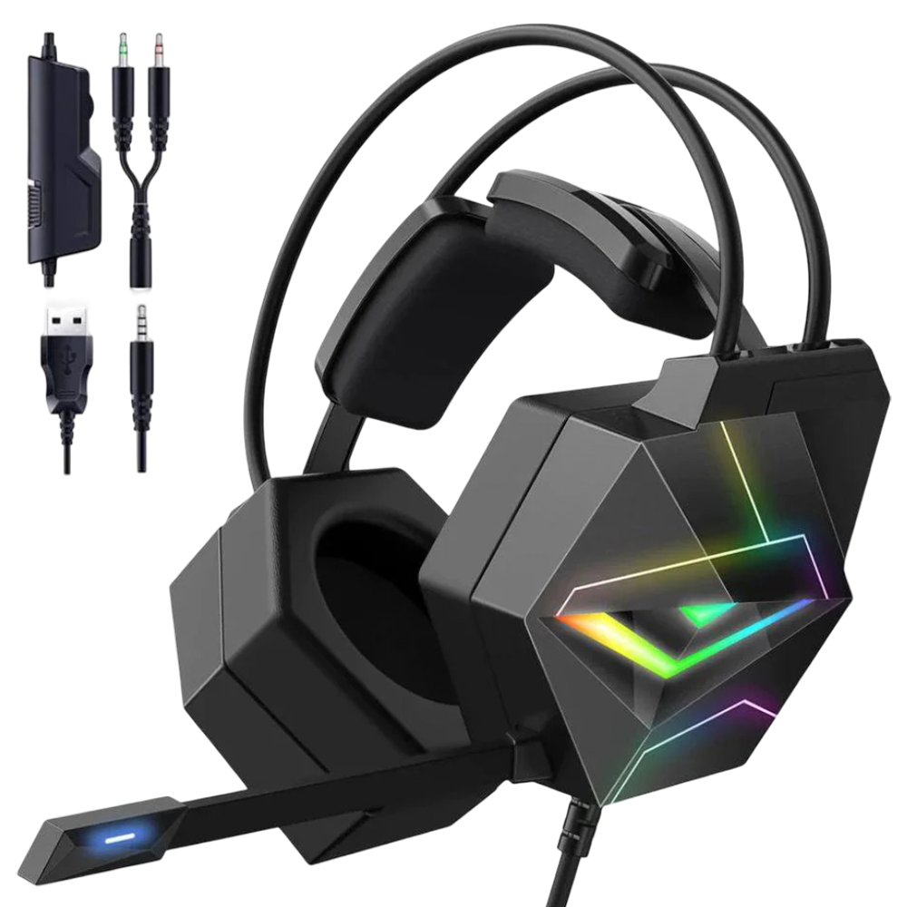 ONIKUMA X20 Wired Gaming Headset with 7.1 Surround Sound, RGB Lighting, USB and 3.5mm Connection, and 2.2m Cable – Black