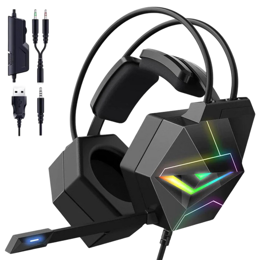 ONIKUMA X20 Wired Gaming Headset with 7.1 Surround Sound, RGB Lighting, USB and 3.5mm Connection, and 2.2m Cable – Black