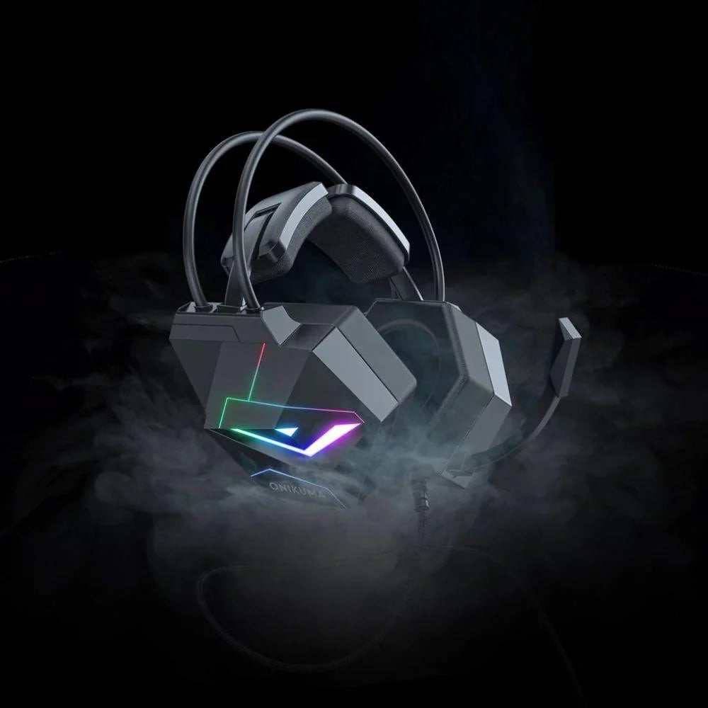 سماعة الألعاب السلكية ONIKUMA X20 بصوت محيطي 7.1، وإضاءة RGB، ومنفذ USB ومنفذ 3.5 مم، وكابل بطول 2.2 متر - أسود