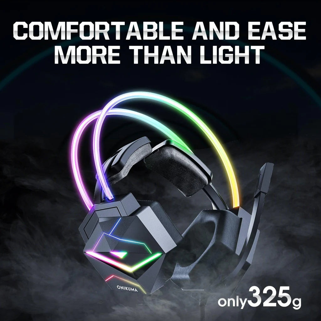 سماعة الألعاب السلكية ONIKUMA X20 بصوت محيطي 7.1، وإضاءة RGB، ومنفذ USB ومنفذ 3.5 مم، وكابل بطول 2.2 متر - أسود