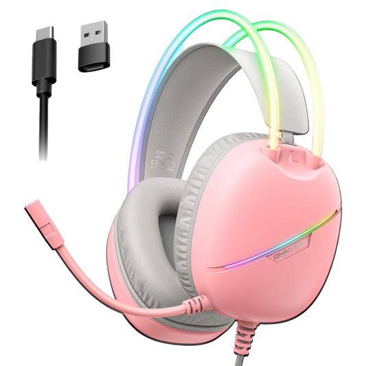 ONIKUMA X33 Wired Gaming Headset with 50mm Drivers, Type-C Connection, RGB Lighting, and 2.2m USB Cable – Pink