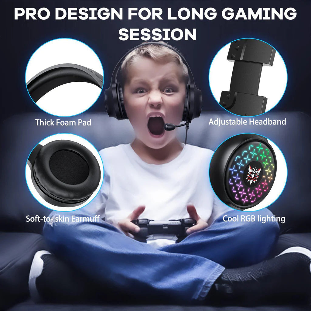 سماعة الألعاب السلكية ONIKUMA X7 PRO مع إضاءة RGB وكابل 2.1 متر - أسود