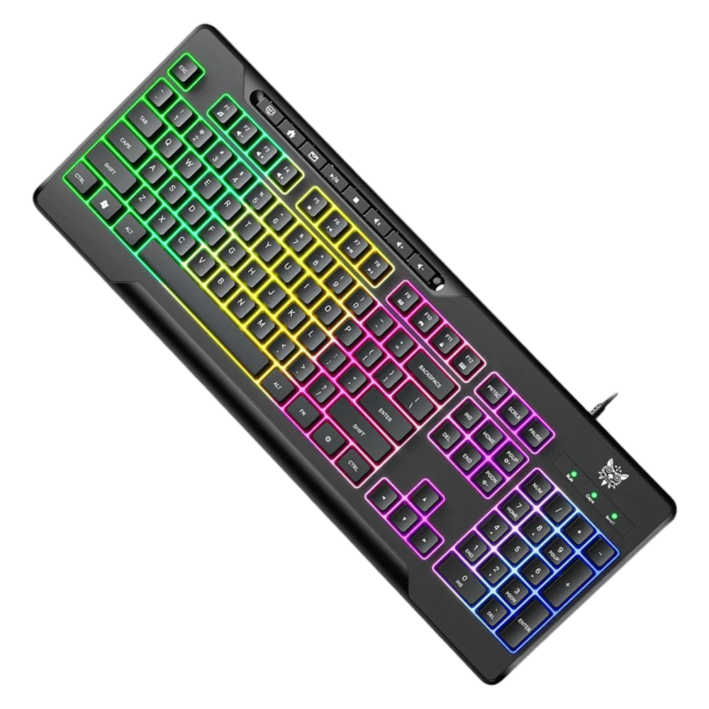 ONIKUMA G32 Wired Gaming Keyboard with RGB Backlighting, 104 Keys, Multimedia Control, and 1.35m Cable – Black