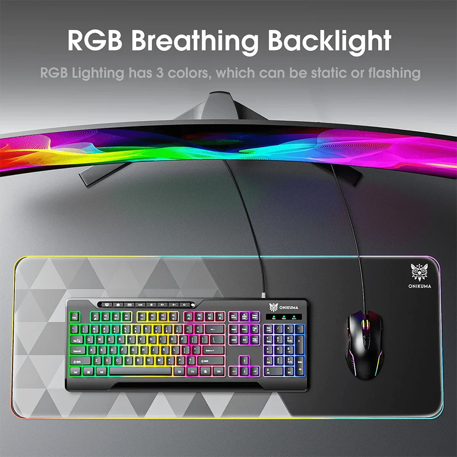 لوحة مفاتيح الألعاب السلكية ONIKUMA G32 بإضاءة خلفية RGB، و104 مفاتيح، وتحكم بالوسائط المتعددة، وكابل بطول 1.35 متر - أسود