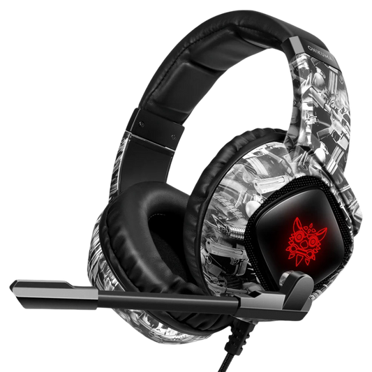 ONIKUMA K19 Wired Gaming Headset with RGB Lighting, Built-in Mic, USB and 3.5mm Connection, and 2.2m Cable – Camouflage Gray