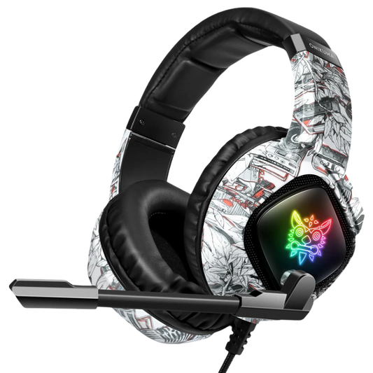 ONIKUMA K19 Wired Gaming Headset with RGB Lighting, Built-in Mic, USB and 3.5mm Connection, and 2.2m Cable – White