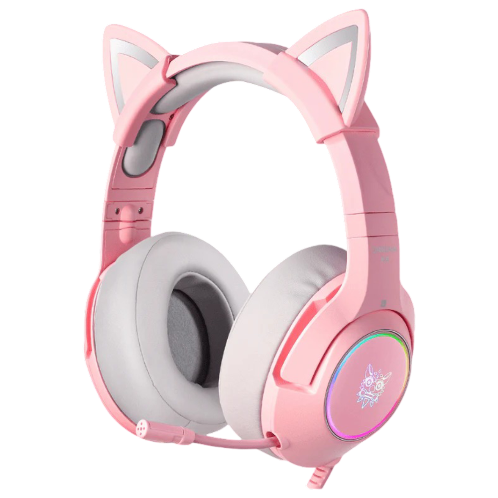 ONIKUMA K9 Wired Gaming Headset with 7.1 Surround Sound, RGB Cat Ear Design, USB Connection, and 2.2m Cable – Pink