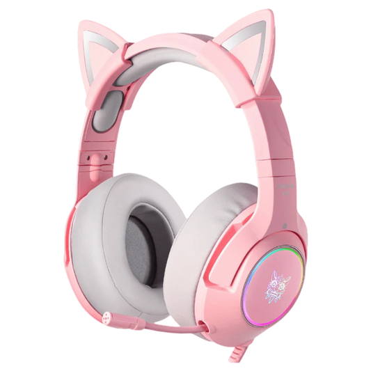 ONIKUMA K9 Wired Gaming Headset with RGB Lighting, Cat Ear Design, Noise Cancelling Mic, and 2.2m 3.5mm Cable – Pink