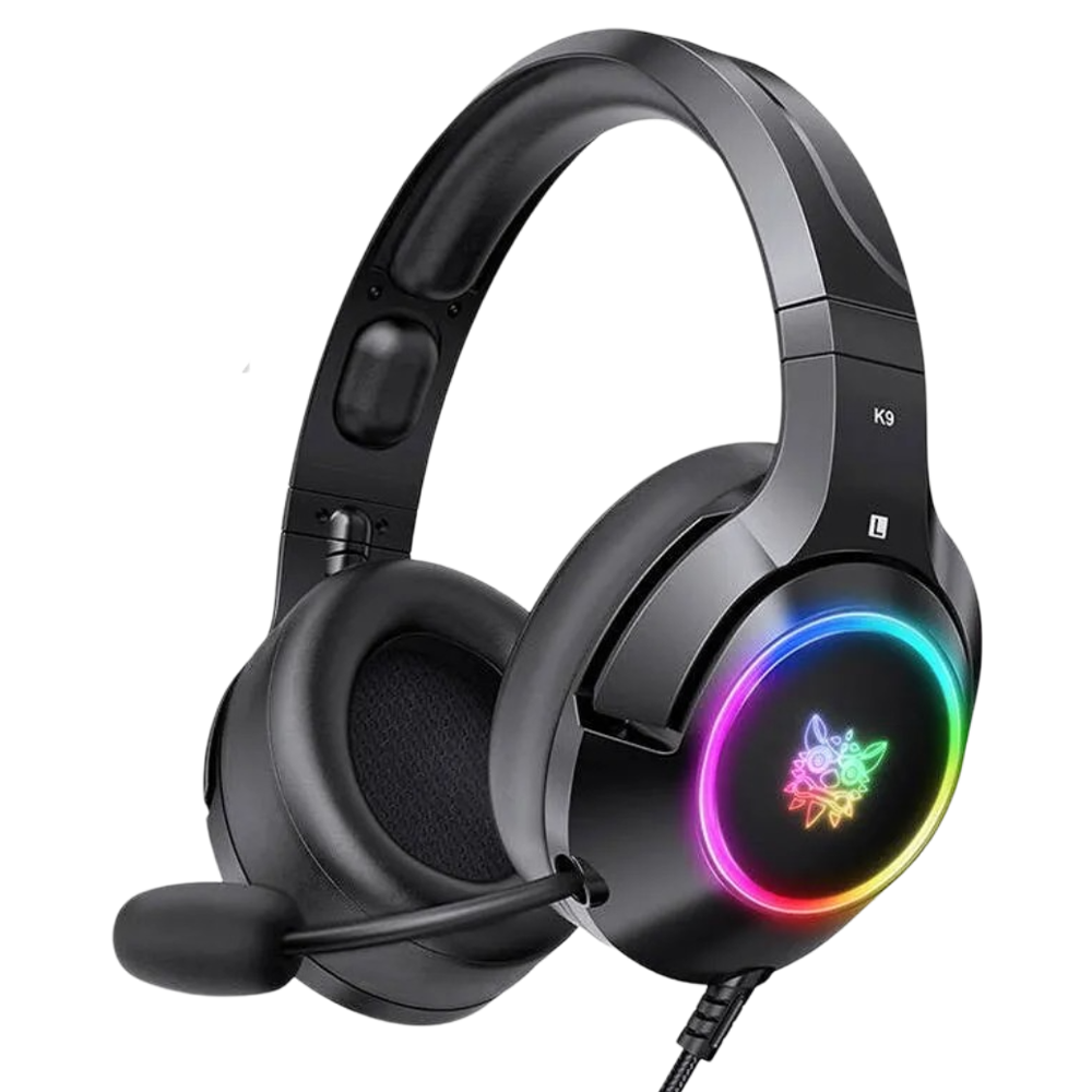 ONIKUMA K9 Wired Gaming Headset with RGB Lighting, Built-in Mic, USB and 3.5mm Connection, and 2.2m Cable – Black