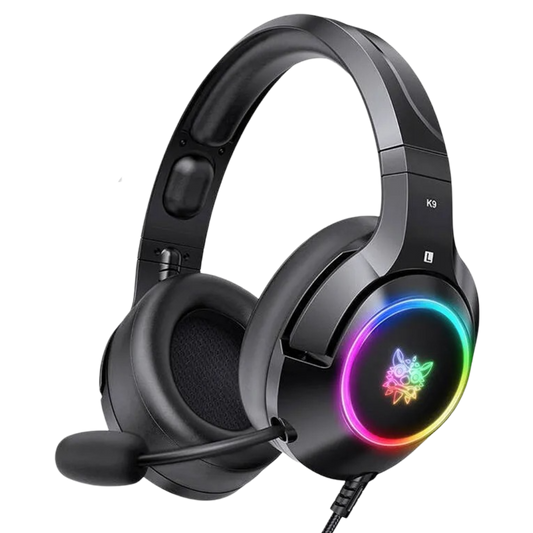 ONIKUMA K9 Wired Gaming Headset with RGB Lighting, Built-in Mic, USB and 3.5mm Connection, and 2.2m Cable – Black