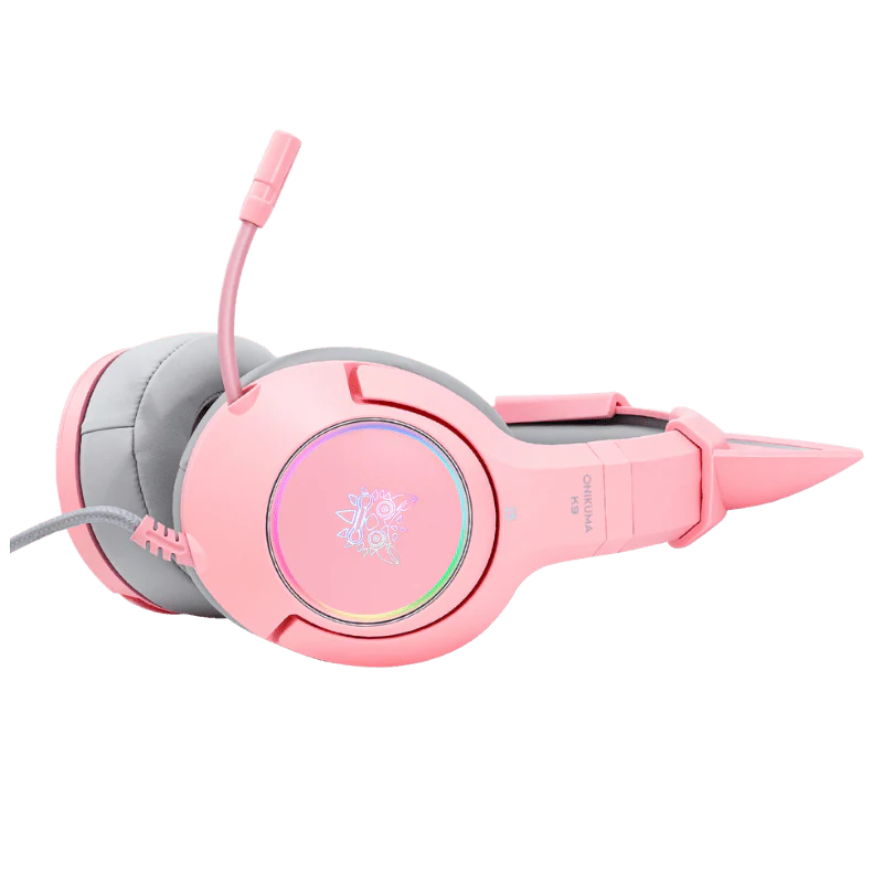 سماعة الألعاب السلكية ONIKUMA K9 بصوت محيطي 7.1، تصميم أذن القط RGB، اتصال USB، وكابل 2.2 متر - وردي
