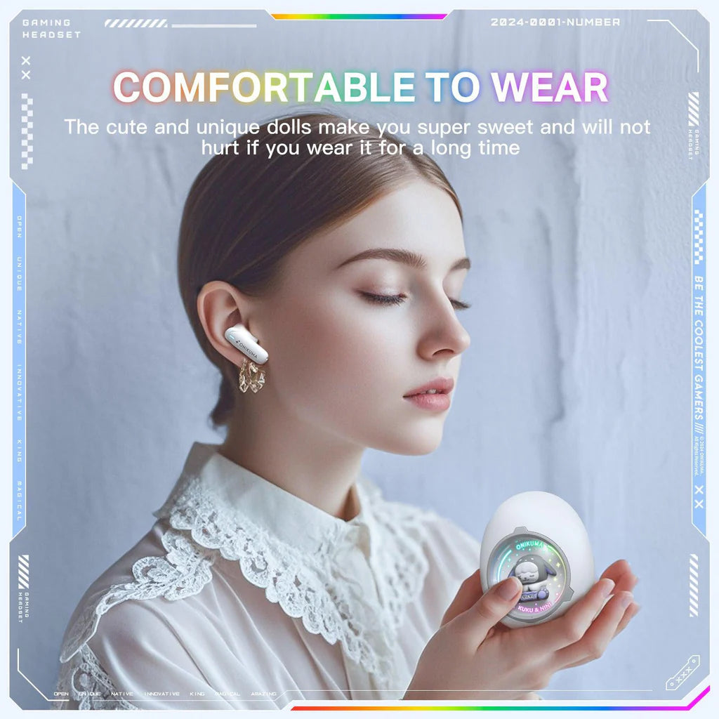 سماعات أذن لاسلكية ONIKUMA T302 مزودة بتقنية بلوتوث 5.3 وإضاءة RGB وأغطية DIY وبطارية تدوم 5 ساعات - بيضاء