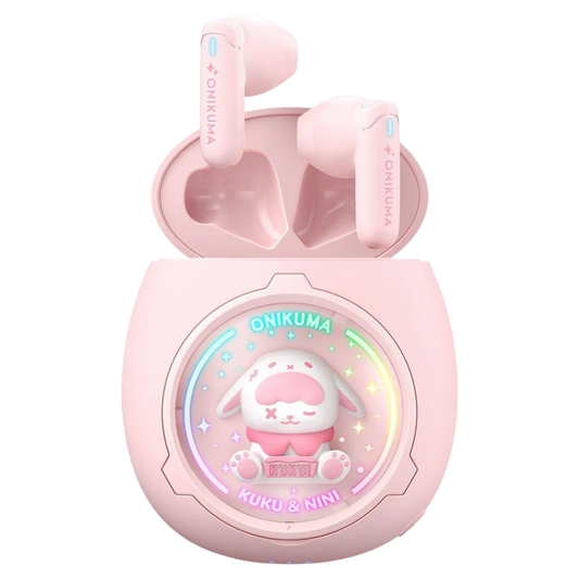 ONIKUMA T302 Wireless Earbuds with Bluetooth 5.3, RGB Lighting, DIY Shells, and 5-Hour Battery – Pink