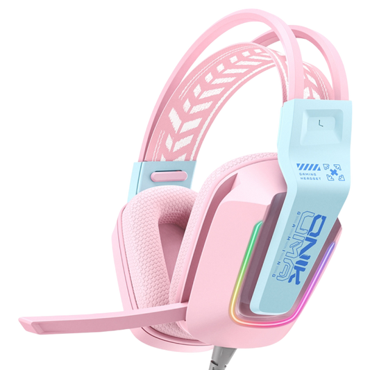 ONIKUMA X13 Wired Gaming Headphones with RGB Lighting, Built-in Mic, USB and 3.5mm Connection, and 2.2m Cable – Pink