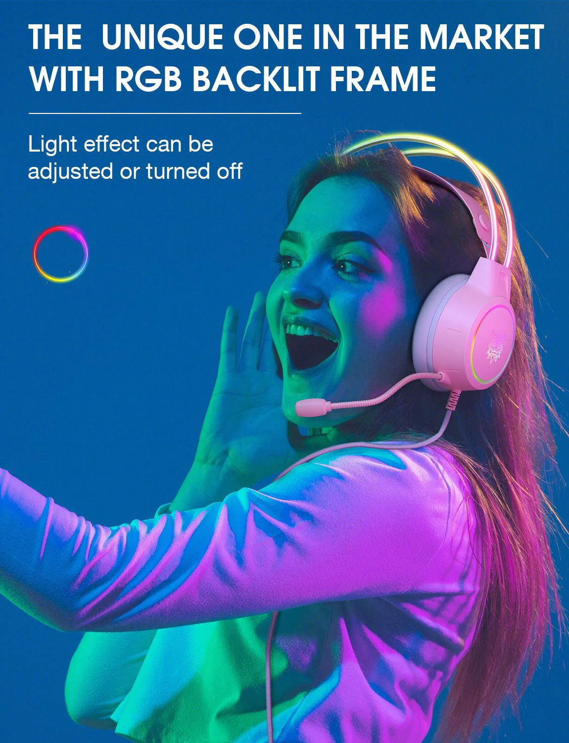 سماعة رأس سلكية للألعاب ONIKUMA X15 PRO مزودة بإضاءة RGB، واتصال من النوع C وUSB، وكابل بطول 2.2 متر - وردي