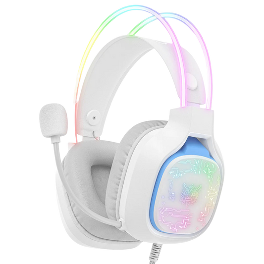 ONIKUMA X22 Wired Gaming Headset with RGB Headband Lighting, USB and 3.5mm Connection, and 1.8m Cable – White