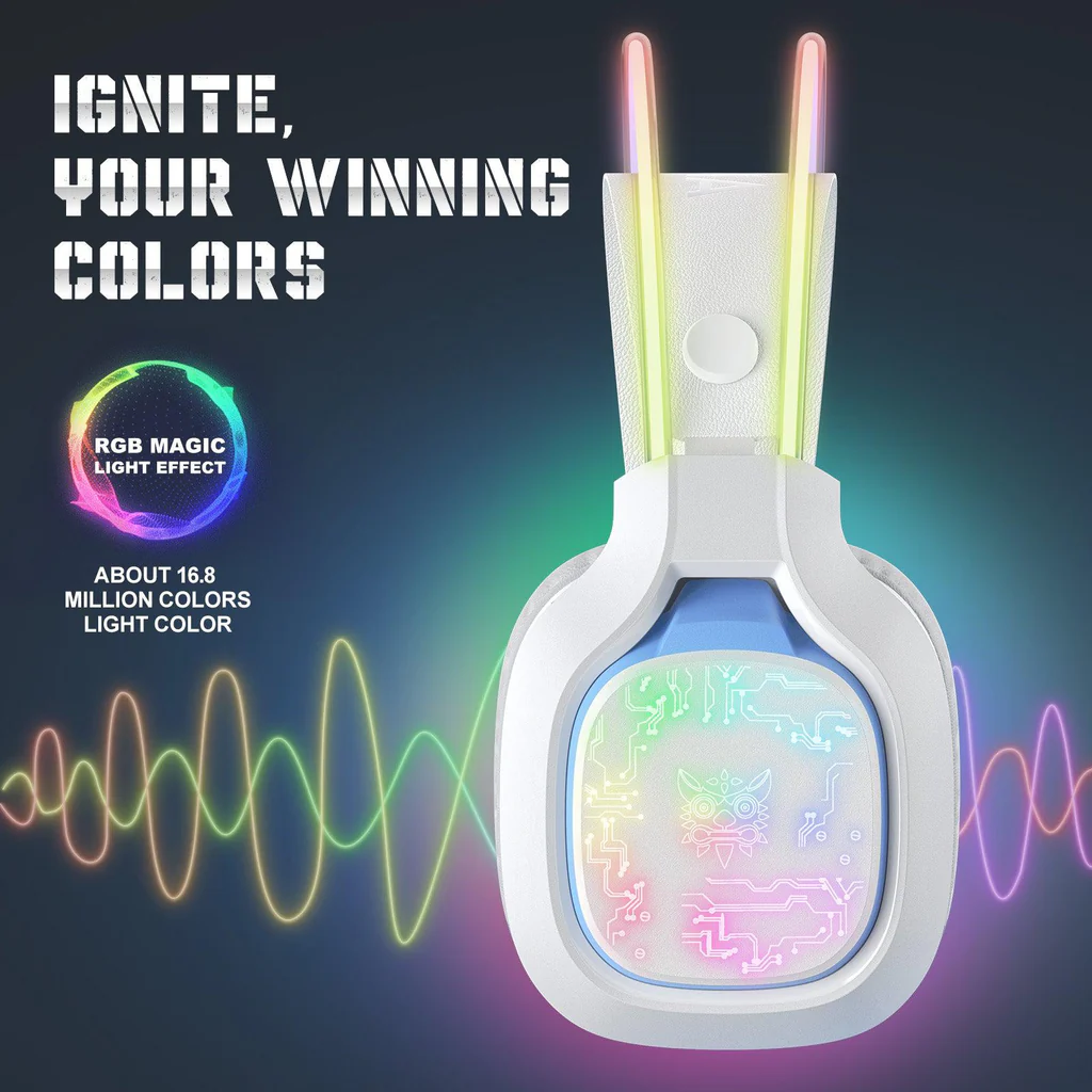 سماعة الألعاب السلكية ONIKUMA X22 مع إضاءة RGB لعصابة الرأس، ومنفذ USB ومنفذ 3.5 مم، وكابل بطول 1.8 متر - أبيض