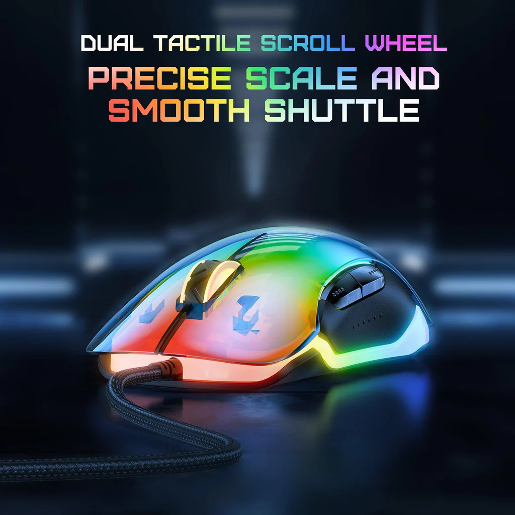 ماوس الألعاب السلكي ONIKUMA CW925 بإضاءة RGB، بدقة 12800 نقطة في البوصة، و7 أزرار، ووصلة USB، وكابل بطول 1.5 متر - أسود