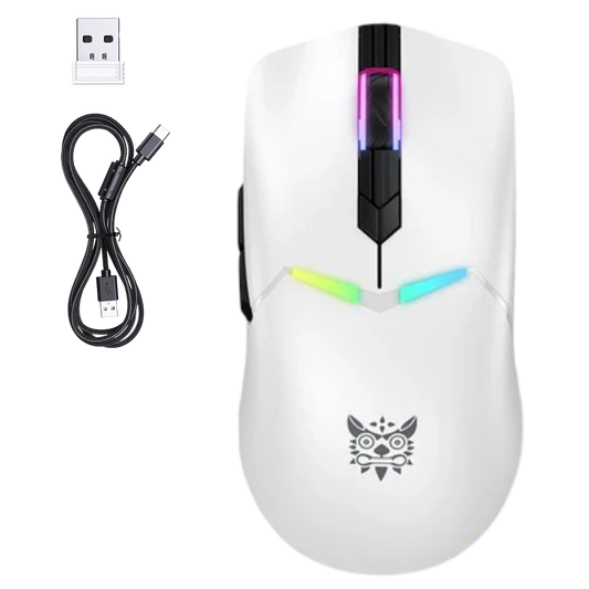 ONIKUMA CW928 Tri-Mode Wireless Gaming Mouse, RGB Lighting, 12000 DPI, 7 Buttons, and USB Receiver – White