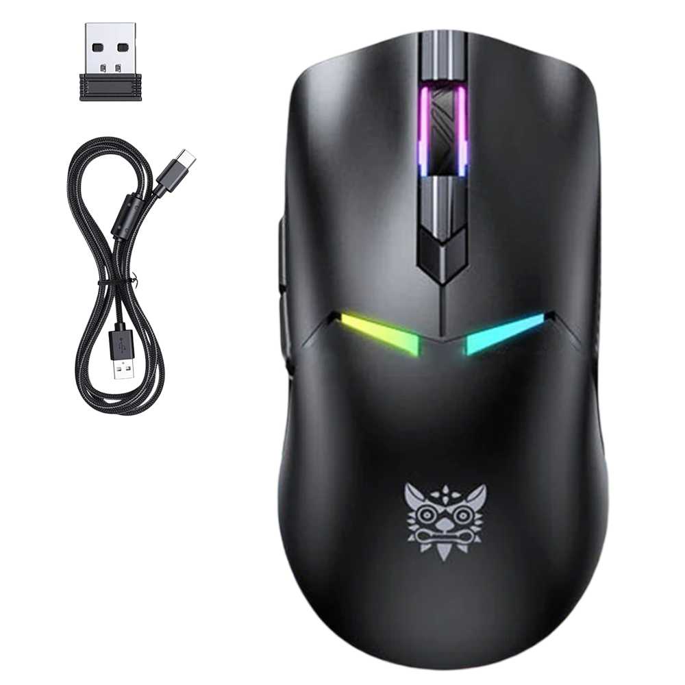 ONIKUMA CW928 Tri-Mode Wireless Gaming Mouse, RGB Lighting, 12000 DPI, 7 Buttons, and USB Receiver – Black