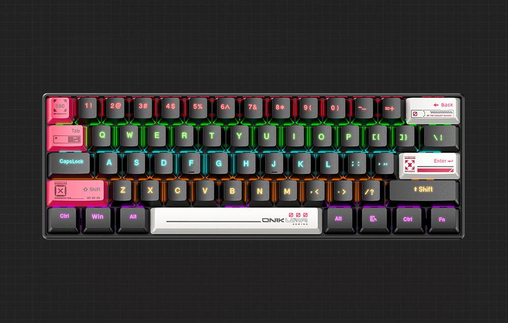 لوحة مفاتيح الألعاب الميكانيكية السلكية ONIKUMA G55 بمفاتيح بنية اللون، وإضاءة خلفية RGB، و61 مفتاحًا، وكابل بطول 1.8 متر - أحمر وأسود