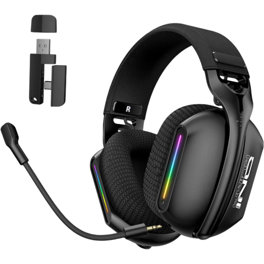 ONIKUMA GT808 Tri-Mode Gaming Headset with 2.4G, Bluetooth, Wired Connection, RGB Lighting, 50mm Driver, and 60-Hour Battery – Black